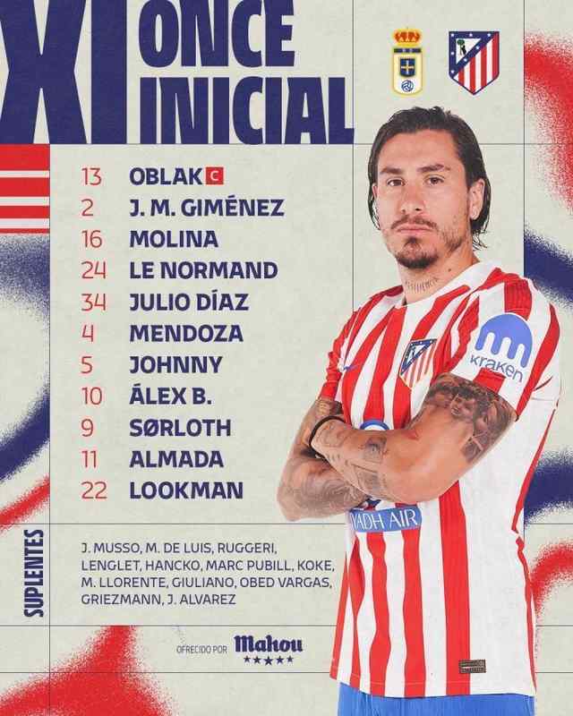 马竞客战皇家奥维耶多:卢克曼搭档阿尔马达,瑟洛特出战 新闻